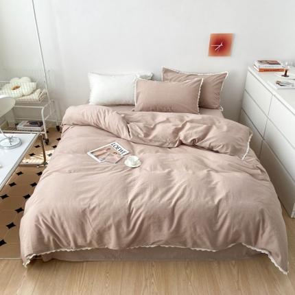 91家纺网 家纺一手货源 找家纺 （总）梦家居 2022韩国花边款色织全棉水洗棉四件套