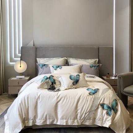 91家纺网 家纺一手货源 找家纺 （总）初拾2022新款100支澳棉轻奢刺绣四件套—蝶舞系列