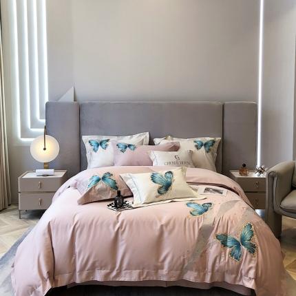 91家纺网 家纺一手货源 找家纺 （总）初拾2022新款100支澳棉轻奢刺绣四件套—蝶舞系列