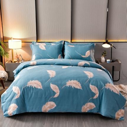 91家纺网 家纺一手货源 找家纺 润淳 2025新款加厚活性磨毛四件套纯棉三件套 凤凰羽蓝