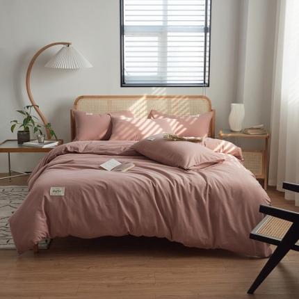 ab家纺 2022新款全棉水洗棉四件套（格子+素色） 豆沙