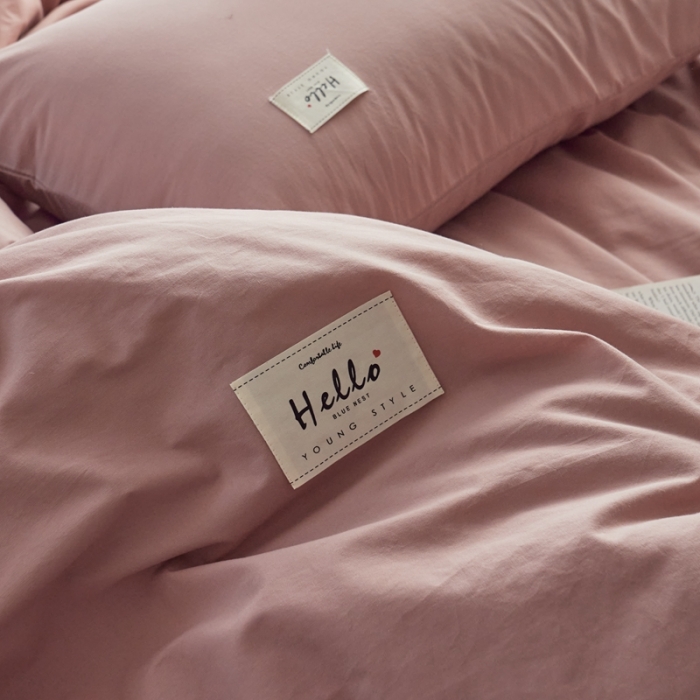 91家纺网 家纺一手货源 找家纺 ab家纺 2022新款全棉水洗棉四件套（格子+素色） 豆沙