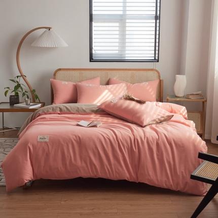 ab家纺 2022新款全棉水洗棉四件套（格子+素色） 粉卡其