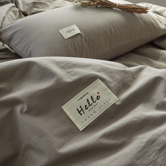 91家纺网 家纺一手货源 找家纺 ab家纺 2022新款全棉水洗棉四件套（格子+素色） 浅灰