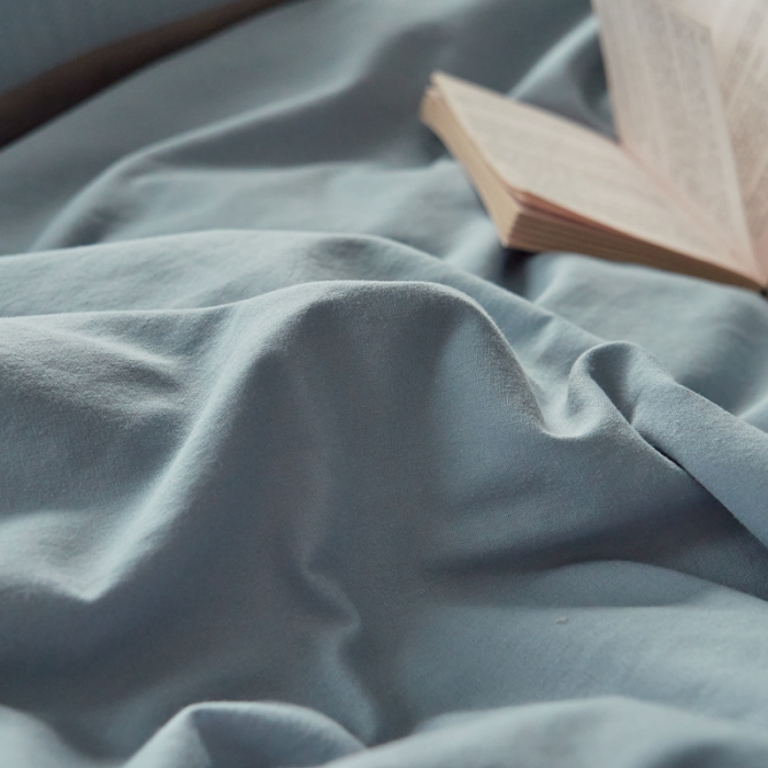 91家纺网 家纺一手货源 找家纺 ab家纺 2022新款全棉水洗棉四件套（格子+素色） 浅蓝灰