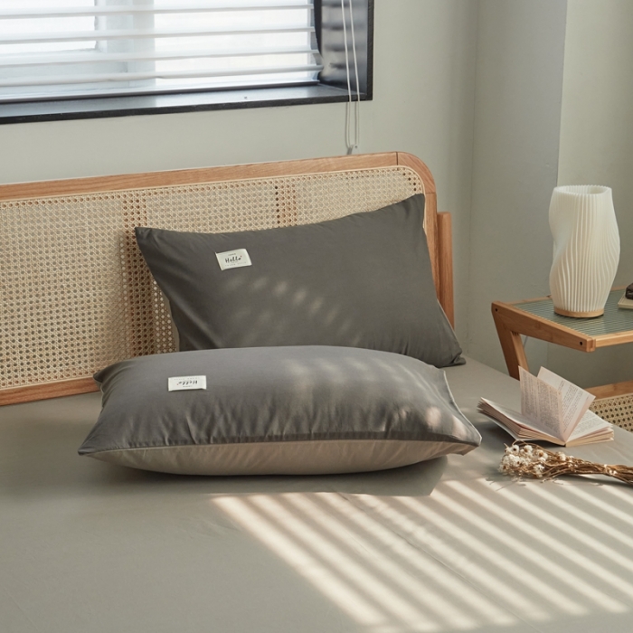 91家纺网 家纺一手货源 找家纺 ab家纺 2022新款全棉水洗棉四件套（格子+素色） 深灰浅灰