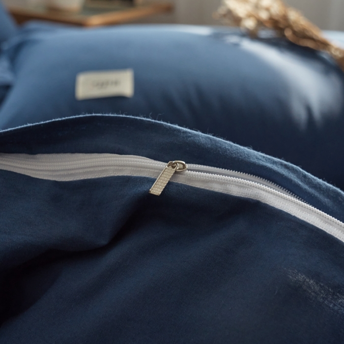 91家纺网 家纺一手货源 找家纺 ab家纺 2022新款全棉水洗棉四件套（格子+素色） 蔚蓝