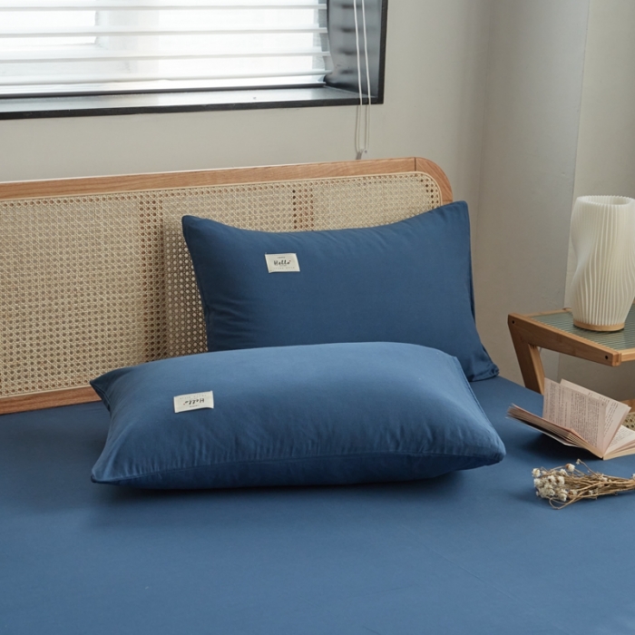 91家纺网 家纺一手货源 找家纺 ab家纺 2022新款全棉水洗棉四件套（格子+素色） 蔚蓝