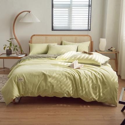 ab家纺 2022新款全棉水洗棉四件套（格子+素色） 荧光绿-深绿