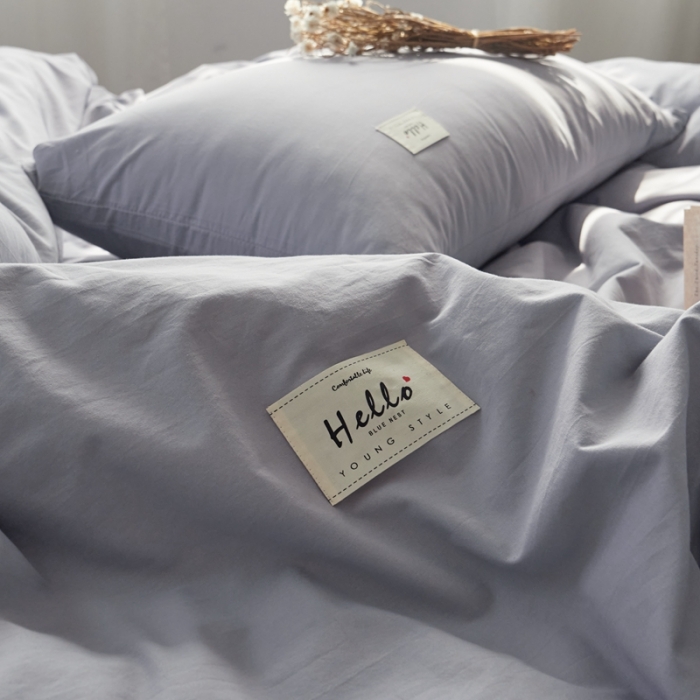 91家纺网 家纺一手货源 找家纺 ab家纺 2022新款全棉水洗棉四件套（格子+素色） 紫灰