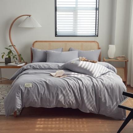 ab家纺 2022新款全棉水洗棉四件套（格子+素色） 紫灰