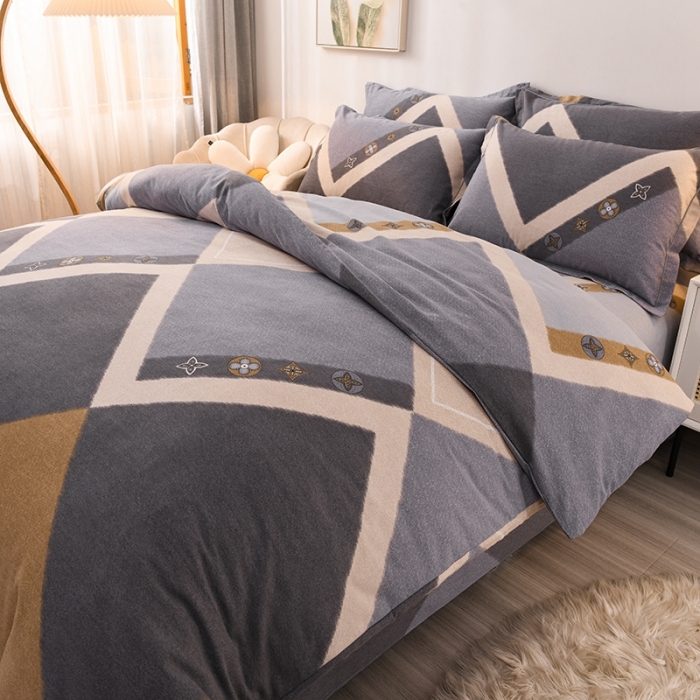 91家纺网 家纺一手货源 找家纺 润淳 2025新款加厚活性磨毛四件套纯棉三件套 品格  灰