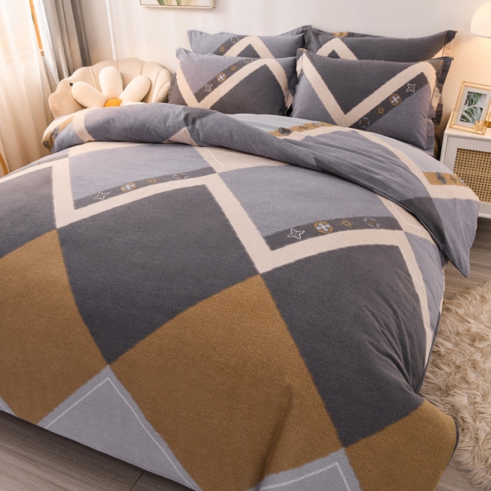 91家纺网 家纺一手货源 找家纺 润淳 2025新款加厚活性磨毛四件套纯棉三件套 品格  灰