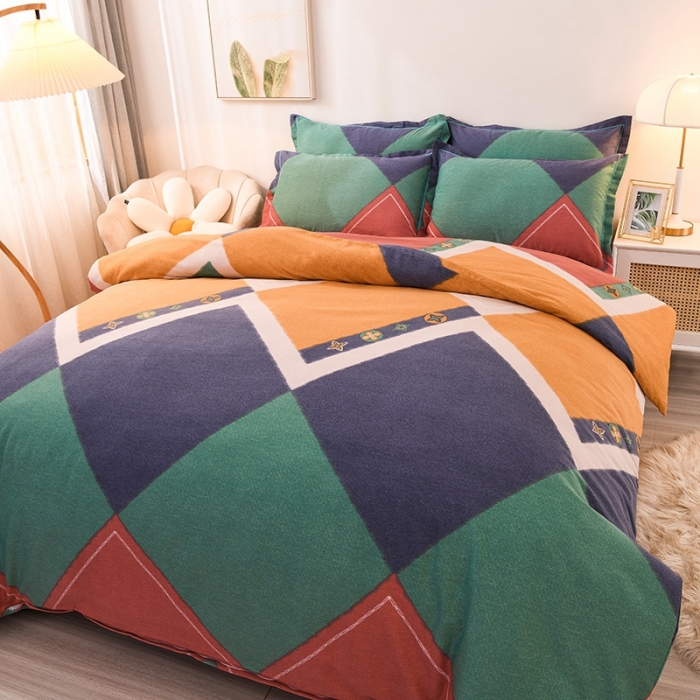 91家纺网 家纺一手货源 找家纺 润淳 2025新款加厚活性磨毛四件套纯棉三件套 品格 酒红