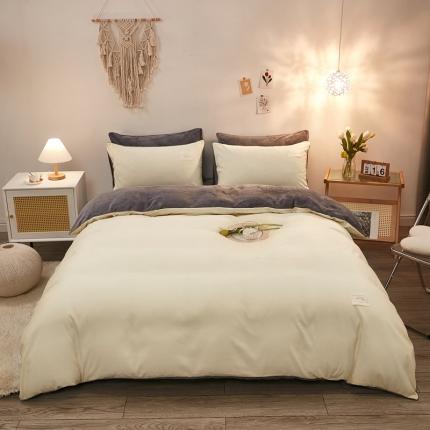 91家纺网 家纺一手货源 找家纺 啊雅家居 2025新款水洗棉加绒单面绒被套 暖黄加牛奶绒