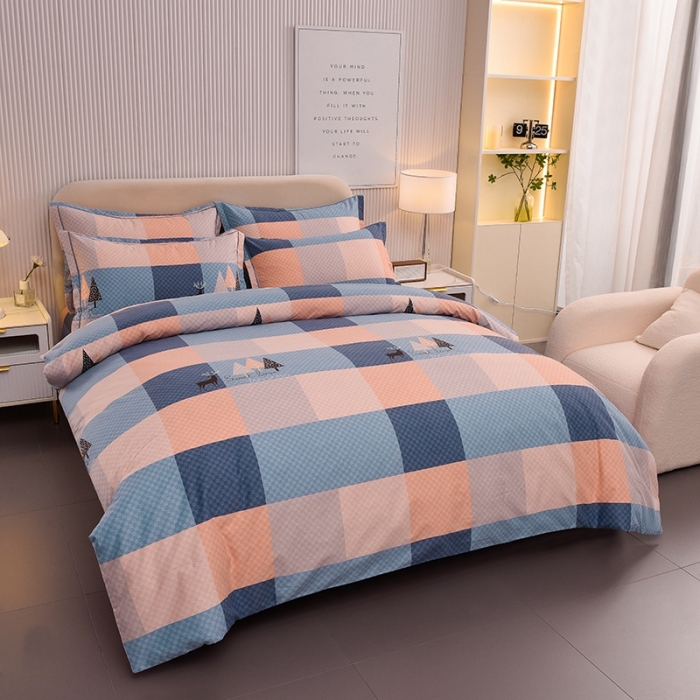 91家纺网 家纺一手货源 找家纺 润淳 2025新款加厚活性磨毛四件套纯棉三件套 小鹿格韵 桔