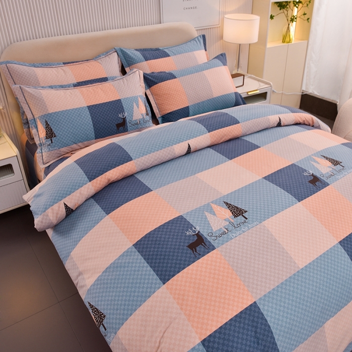 91家纺网 家纺一手货源 找家纺 润淳 2025新款加厚活性磨毛四件套纯棉三件套 小鹿格韵 桔