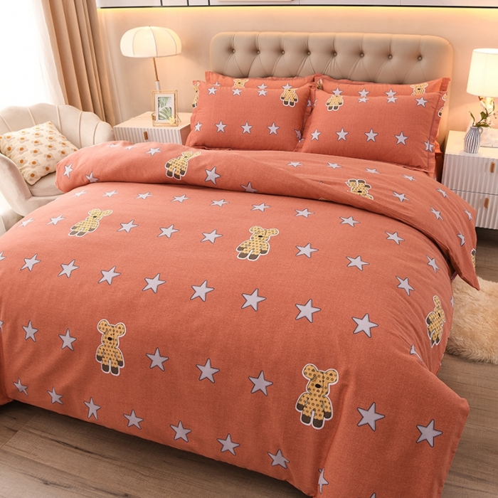 91家纺网 家纺一手货源 找家纺 润淳 2025新款加厚活性磨毛四件套纯棉三件套 小王子桔