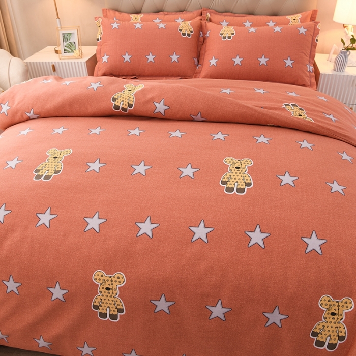 91家纺网 家纺一手货源 找家纺 润淳 2025新款加厚活性磨毛四件套纯棉三件套 小王子桔