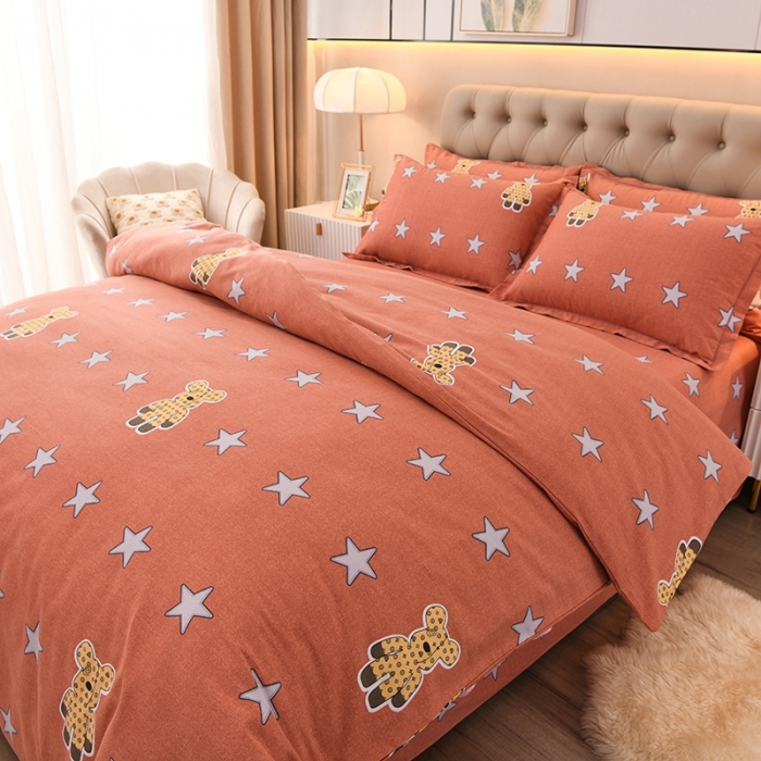 91家纺网 家纺一手货源 找家纺 润淳 2025新款加厚活性磨毛四件套纯棉三件套 小王子桔