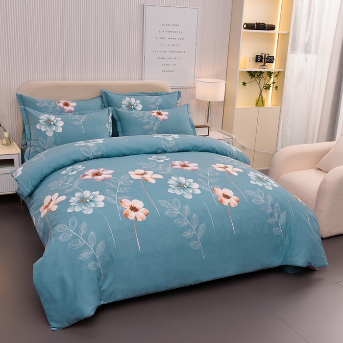 91家纺网 家纺一手货源 找家纺 润淳 2025新款加厚活性磨毛四件套纯棉三件套 叶韵飞舞 兰