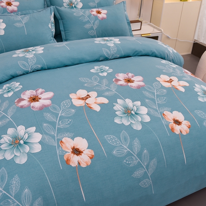 91家纺网 家纺一手货源 找家纺 润淳 2025新款加厚活性磨毛四件套纯棉三件套 叶韵飞舞 兰