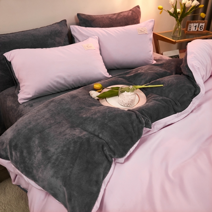 91家纺网 家纺一手货源 找家纺 啊雅家居 2025新款水洗棉加绒单面绒被套 暖粉加牛奶绒