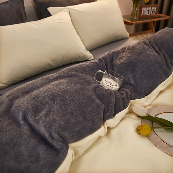 91家纺网 家纺一手货源 找家纺 啊雅家居 2025新款水洗棉加绒单面绒被套 暖黄加牛奶绒