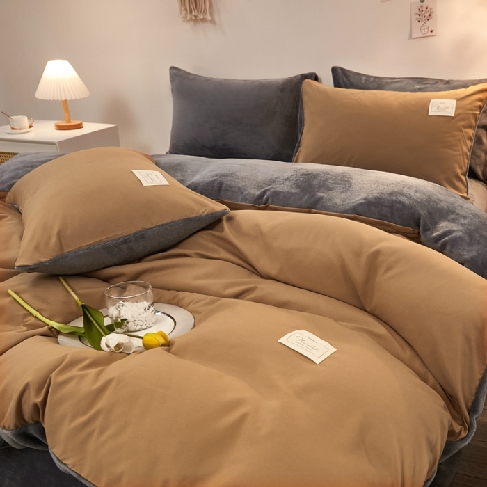 91家纺网 家纺一手货源 找家纺 啊雅家居 2025新款水洗棉加绒单面绒被套 暖咖加牛奶绒