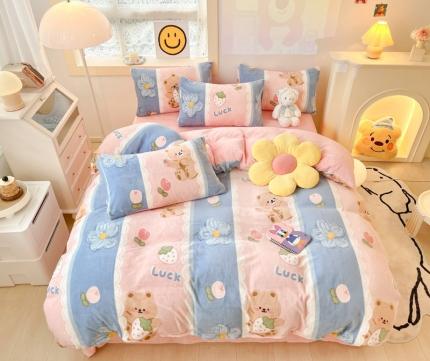 91家纺网 家纺一手货源 找家纺 金爱家 2023新款牛奶绒小清新四件套 多多