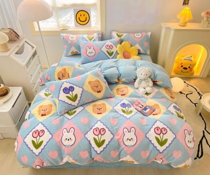 91家纺网 家纺一手货源 找家纺 （总）金爱家 2023新款直播印花小清新牛奶绒四件套