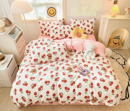 91家纺网 家纺一手货源 找家纺 金爱家 2023新款牛奶绒小清新四件套 花开四季