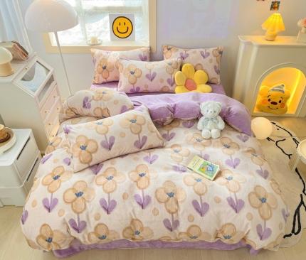 91家纺网 家纺一手货源 找家纺 （总）金爱家 2023新款直播印花小清新牛奶绒四件套