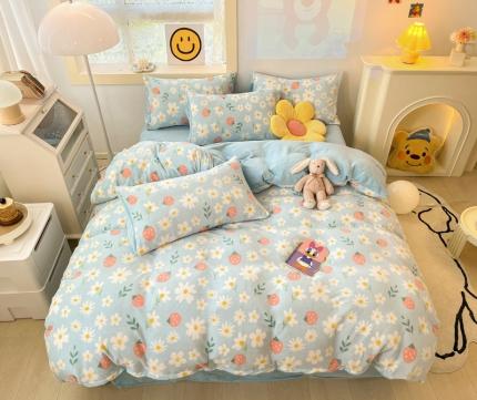 91家纺网 家纺一手货源 找家纺 （总）金爱家 2023新款直播印花小清新牛奶绒四件套