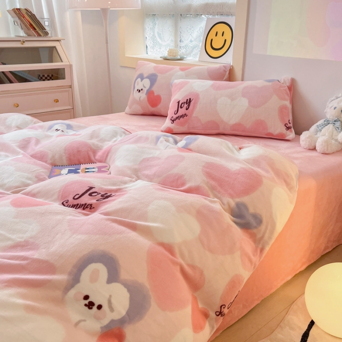 91家纺网 家纺一手货源 找家纺 （总）金爱家 2023新款直播印花小清新牛奶绒四件套