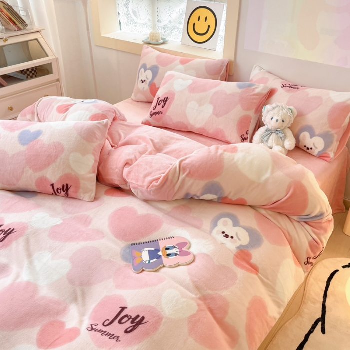 91家纺网 家纺一手货源 找家纺 （总）金爱家 2023新款直播印花小清新牛奶绒四件套