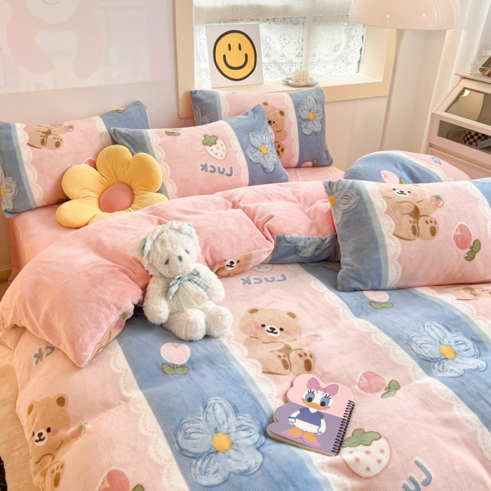 91家纺网 家纺一手货源 找家纺 金爱家 2023新款牛奶绒小清新四件套 多多