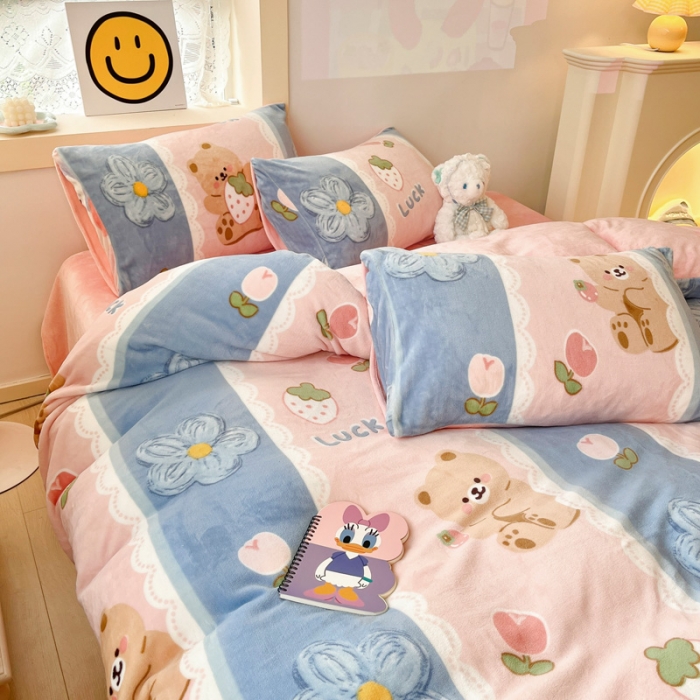 91家纺网 家纺一手货源 找家纺 金爱家 2023新款牛奶绒小清新四件套 多多