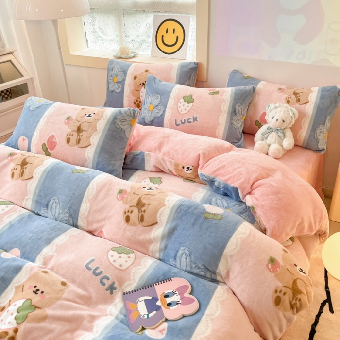 91家纺网 家纺一手货源 找家纺 金爱家 2023新款牛奶绒小清新四件套 多多