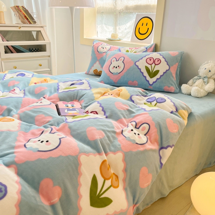 91家纺网 家纺一手货源 找家纺 金爱家 2023新款牛奶绒小清新四件套 朵朵