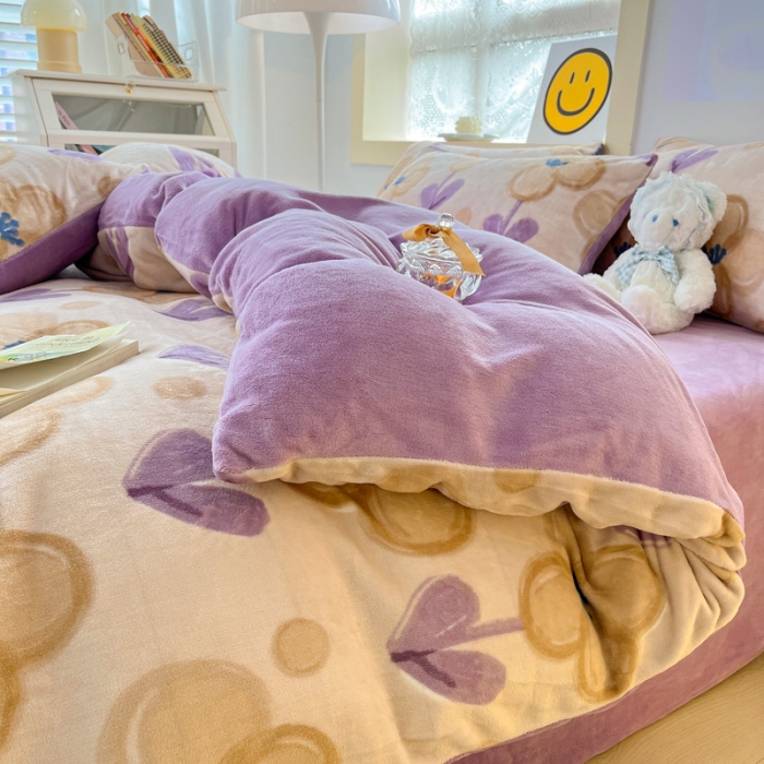 91家纺网 家纺一手货源 找家纺 金爱家 2023新款牛奶绒小清新四件套 花仙子