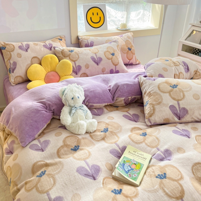 91家纺网 家纺一手货源 找家纺 金爱家 2023新款牛奶绒小清新四件套 花仙子