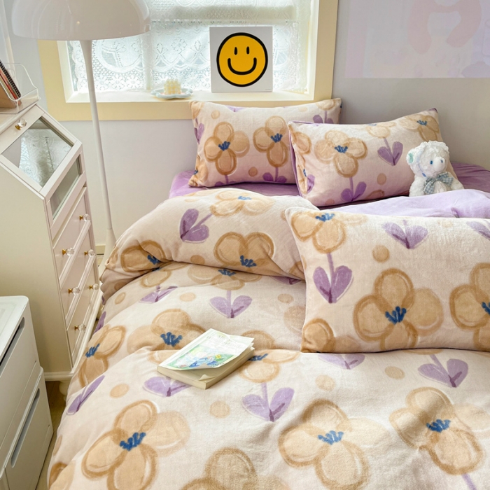 91家纺网 家纺一手货源 找家纺 金爱家 2023新款牛奶绒小清新四件套 花仙子