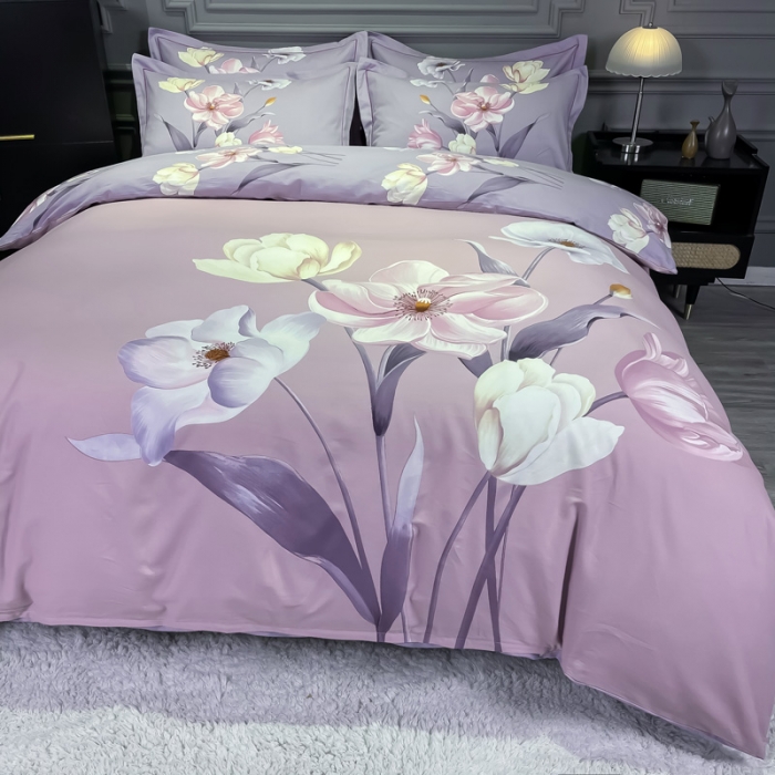 91家纺网 家纺一手货源 找家纺 金爱家2023新款大版磨毛四件套花卉系列 春风十里