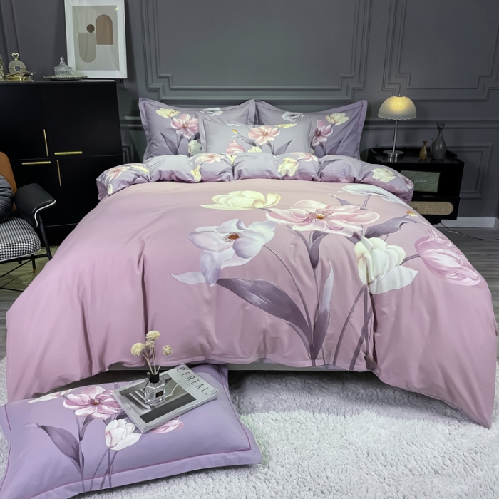 91家纺网 家纺一手货源 找家纺 金爱家2023新款大版磨毛四件套花卉系列 春风十里