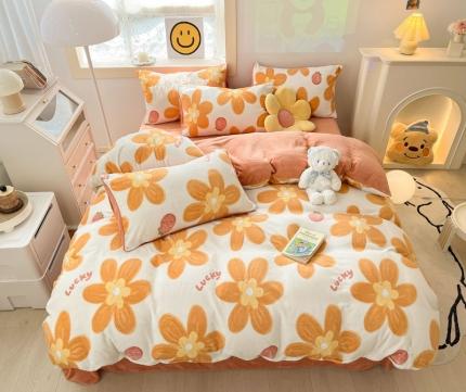 金爱家 2023新款牛奶绒小清新四件套 甜蜜大花