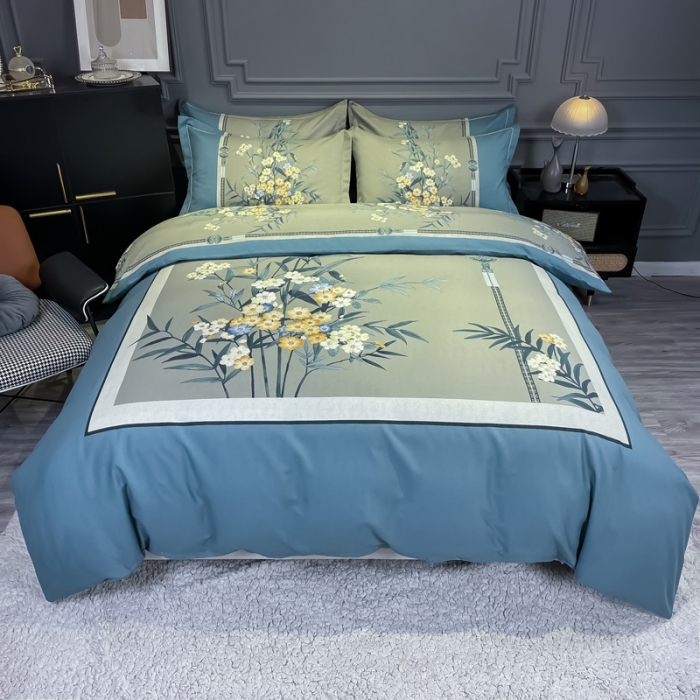 91家纺网 家纺一手货源 找家纺 金爱家2023新款大版磨毛四件套花卉系列 芳菲芳郁-兰