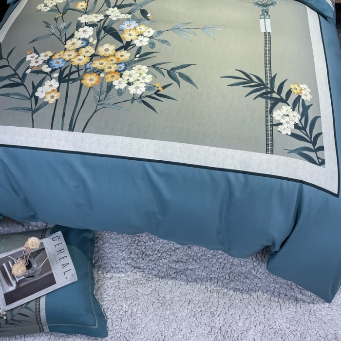 91家纺网 家纺一手货源 找家纺 金爱家2023新款大版磨毛四件套花卉系列 芳菲芳郁-兰