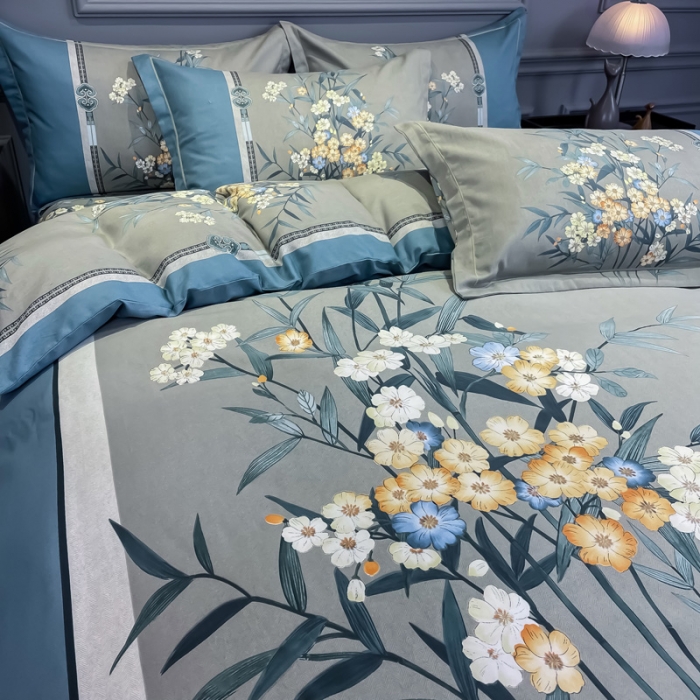 91家纺网 家纺一手货源 找家纺 金爱家2023新款大版磨毛四件套花卉系列 芳菲芳郁-兰