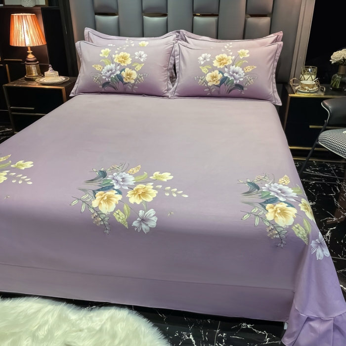 91家纺网 家纺一手货源 找家纺 金爱家2023新款大版磨毛四件套花卉系列 翡翠罗浮